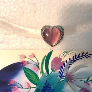 One (1) Interchangeable Snap Button Charm in silver with pink heart